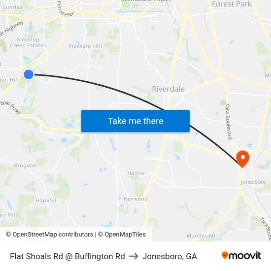 Flat Shoals Rd @ Buffington Rd to Jonesboro, GA map
