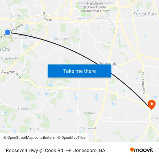 Roosevelt Hwy @ Cook Rd to Jonesboro, GA map