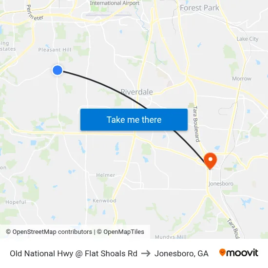 Old National Hwy @ Flat Shoals Rd to Jonesboro, GA map