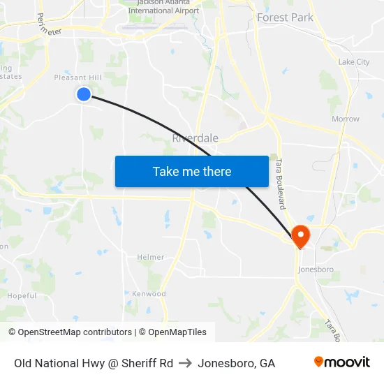 Old National Hwy @ Sheriff Rd to Jonesboro, GA map