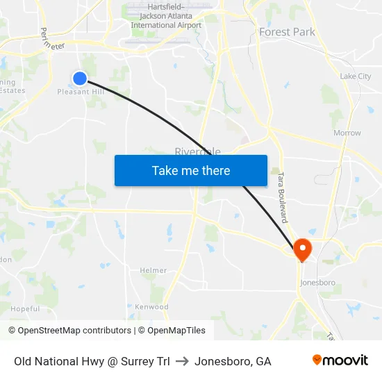 Old National Hwy @ Surrey Trl to Jonesboro, GA map
