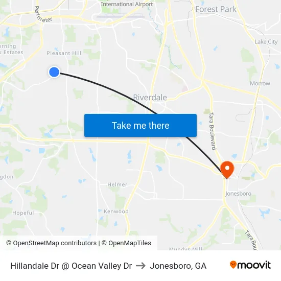 Hillandale Dr @ Ocean Valley Dr to Jonesboro, GA map