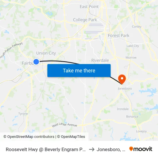 Roosevelt Hwy @ Beverly Engram Pkwy to Jonesboro, GA map