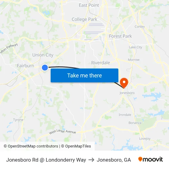 Jonesboro Rd @ Londonderry Way to Jonesboro, GA map