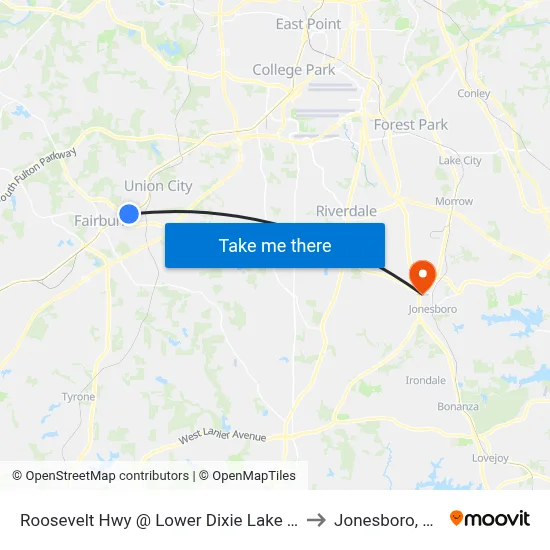 Roosevelt Hwy @ Lower Dixie Lake Rd to Jonesboro, GA map