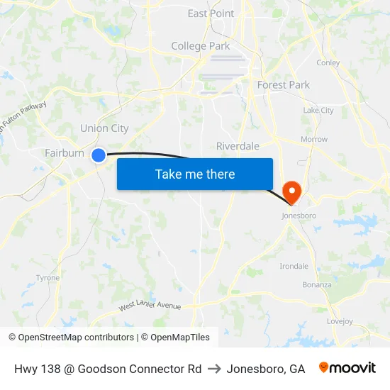 Hwy 138 @ Goodson Connector Rd to Jonesboro, GA map
