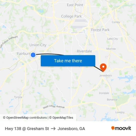 Hwy 138 @ Gresham St to Jonesboro, GA map