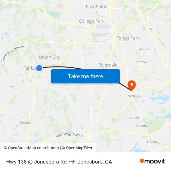 Hwy 138 @ Jonesboro Rd to Jonesboro, GA map