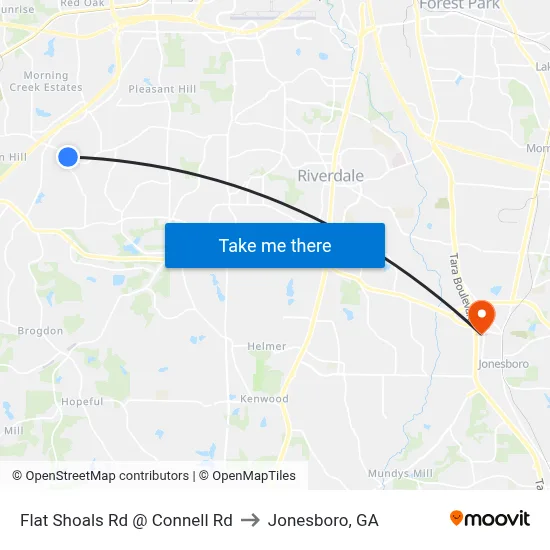 Flat Shoals Rd @ Connell Rd to Jonesboro, GA map
