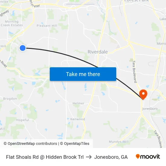 Flat Shoals Rd @ Hidden Brook Trl to Jonesboro, GA map