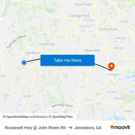 Roosevelt Hwy @ John Rivers Rd to Jonesboro, GA map
