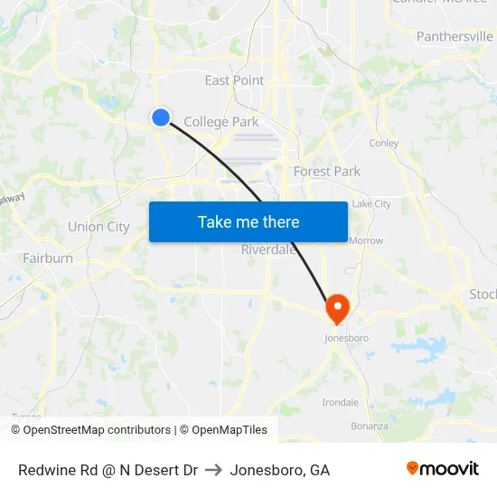 Redwine Rd @ N Desert Dr to Jonesboro, GA map