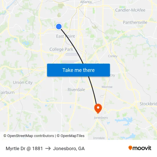 Myrtle Dr @ 1881 to Jonesboro, GA map