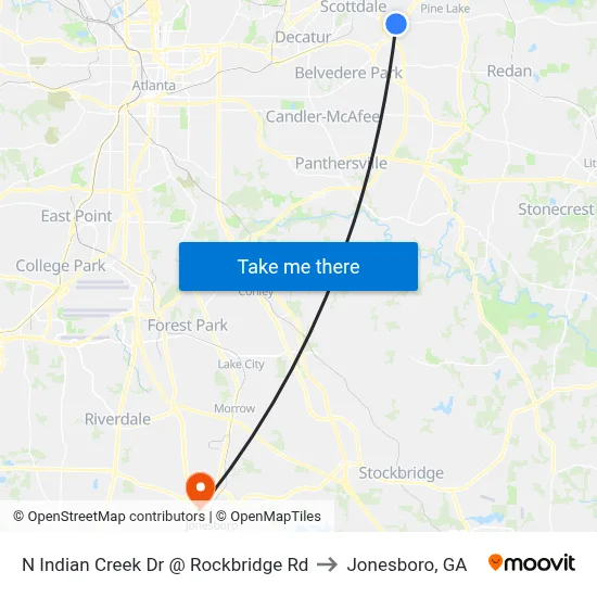 N Indian Creek Dr @ Rockbridge Rd to Jonesboro, GA map