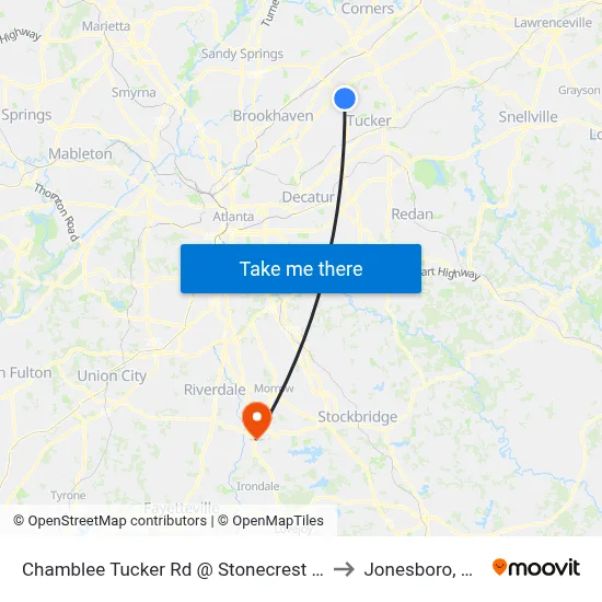 Chamblee Tucker Rd @ Stonecrest Ct to Jonesboro, GA map