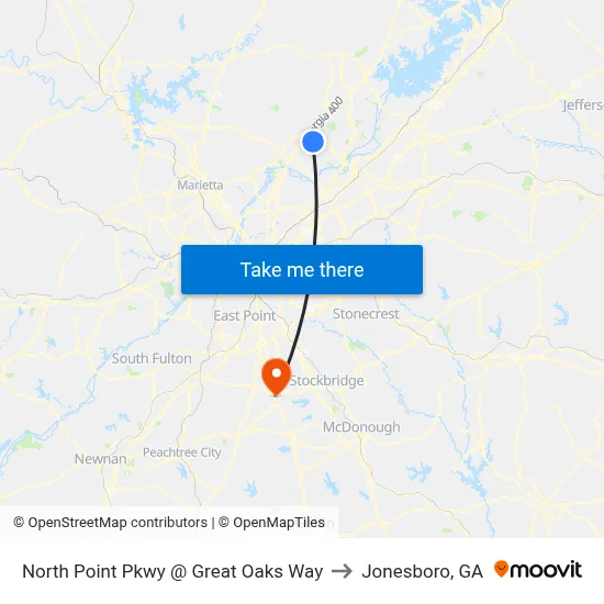 North Point Pkwy @ Great Oaks Way to Jonesboro, GA map