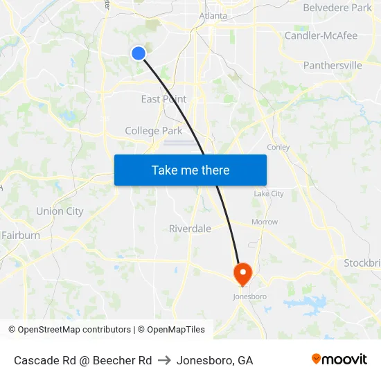 Cascade Rd @ Beecher Rd to Jonesboro, GA map