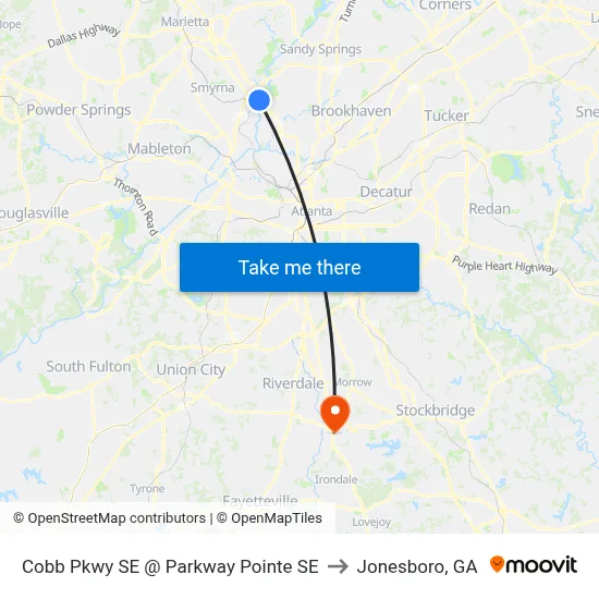 Cobb Pkwy SE @ Parkway Pointe SE to Jonesboro, GA map