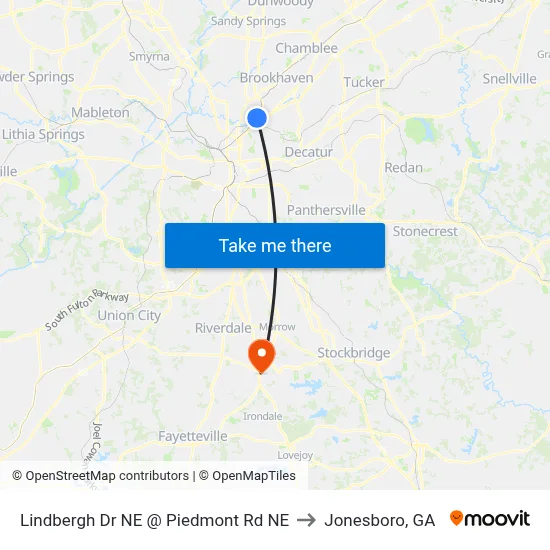 Lindbergh Dr NE @ Piedmont Rd NE to Jonesboro, GA map