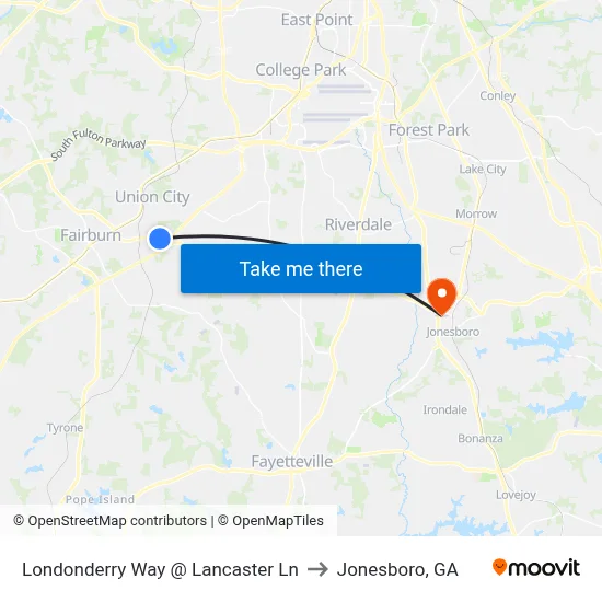Londonderry Way @ Lancaster Ln to Jonesboro, GA map