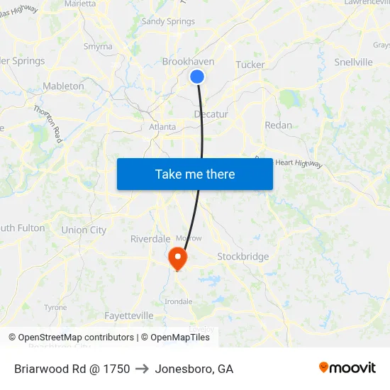 Briarwood Rd @ 1750 to Jonesboro, GA map