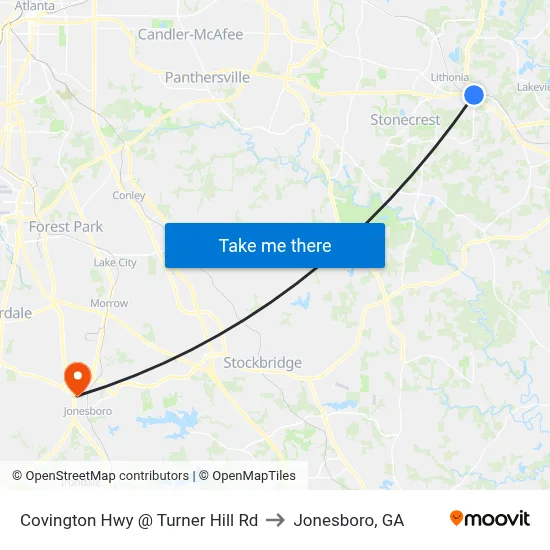 Covington Hwy @ Turner Hill Rd to Jonesboro, GA map