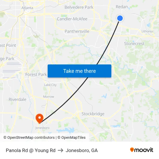Panola Rd @ Young Rd to Jonesboro, GA map