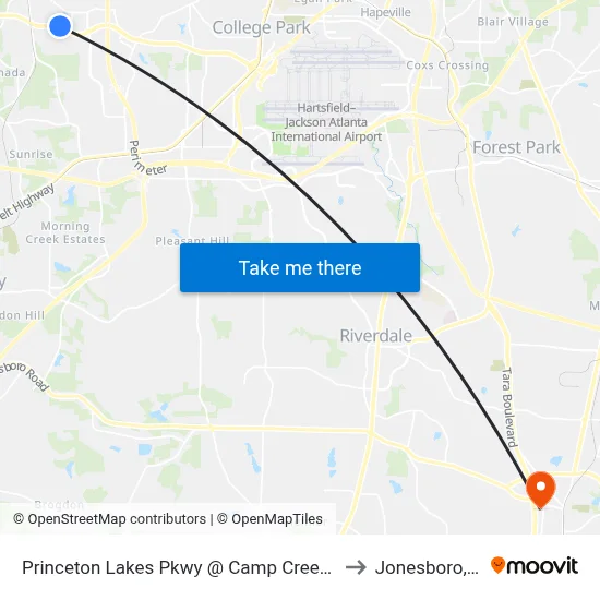 Princeton Lakes Pkwy @ Camp Creek Pkwy to Jonesboro, GA map