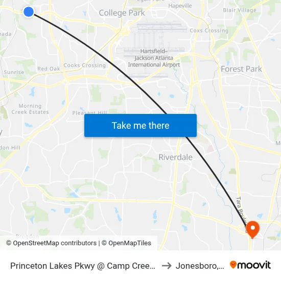 Princeton Lakes Pkwy @ Camp Creek Pkwy to Jonesboro, GA map