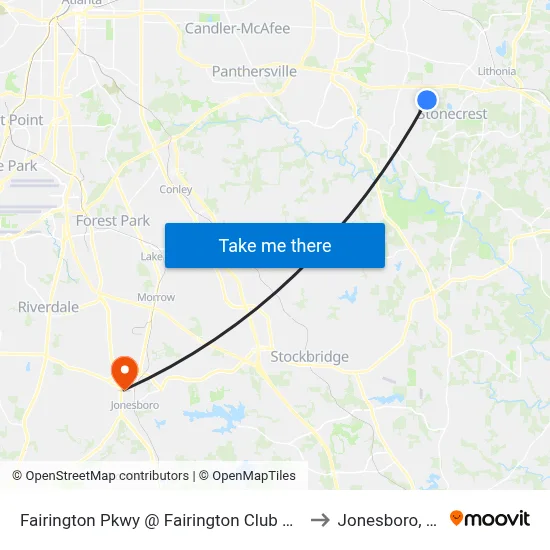 Fairington Pkwy @ Fairington Club Drive to Jonesboro, GA map