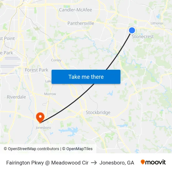 Fairington Pkwy @ Meadowood Cir to Jonesboro, GA map