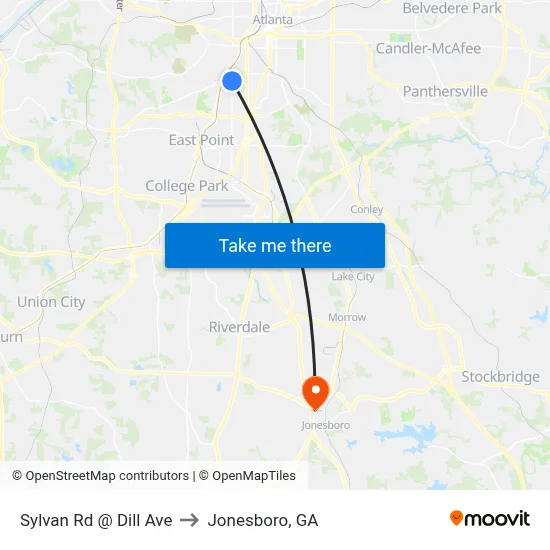 Sylvan Rd @ Dill Ave to Jonesboro, GA map