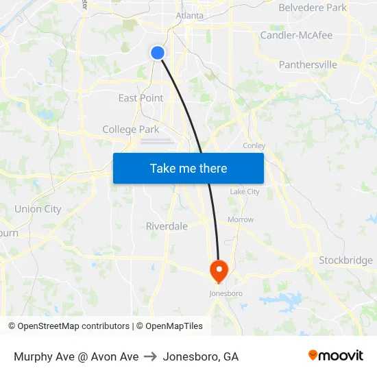 Murphy Ave @ Avon Ave to Jonesboro, GA map