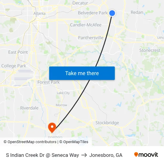 S Indian Creek Dr @ Seneca Way to Jonesboro, GA map