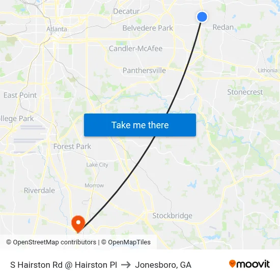 S Hairston Rd @ Hairston Pl to Jonesboro, GA map