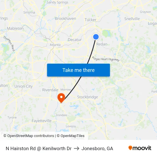 N Hairston Rd @ Kenilworth Dr to Jonesboro, GA map