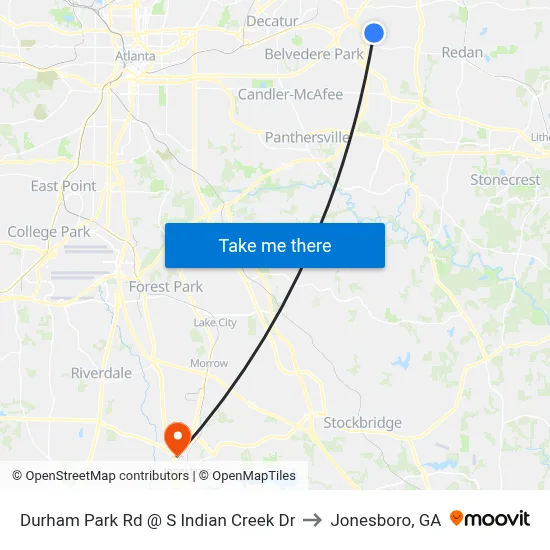 Durham Park Rd @ S Indian Creek Dr to Jonesboro, GA map