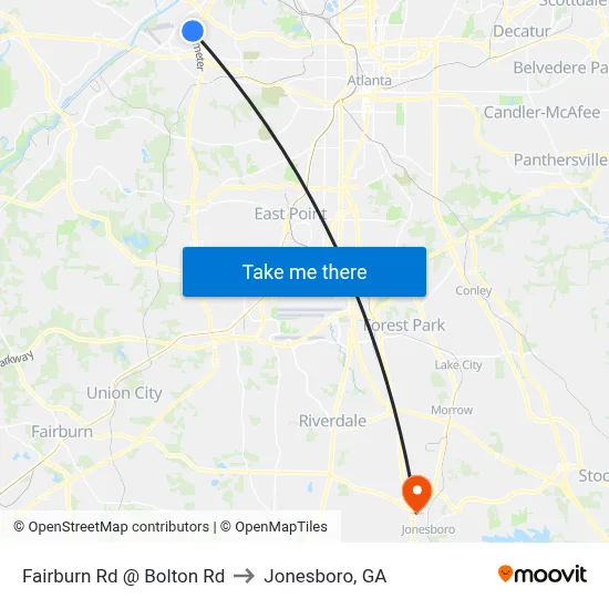 Fairburn Rd @ Bolton Rd to Jonesboro, GA map