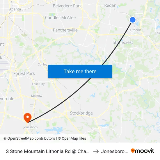 S Stone Mountain Lithonia Rd @ Chapman Rd to Jonesboro, GA map