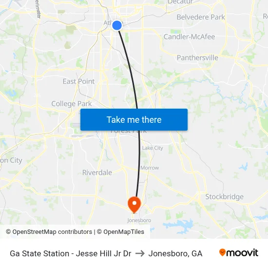 Ga State Station - Jesse Hill Jr Dr to Jonesboro, GA map