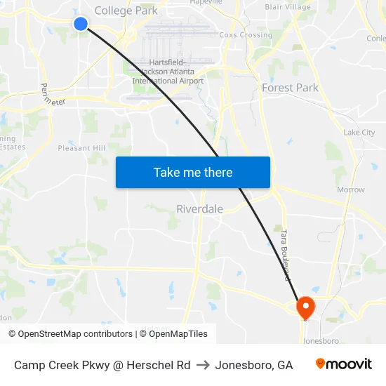 Camp Creek Pkwy @ Herschel Rd to Jonesboro, GA map