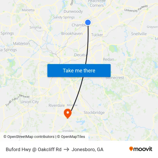 Buford Hwy @ Oakcliff Rd to Jonesboro, GA map