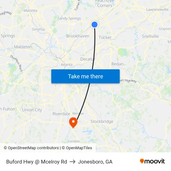Buford Hwy @ Mcelroy Rd to Jonesboro, GA map