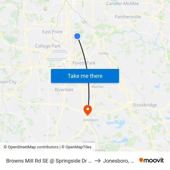 Browns Mill Rd SE @ Springside Dr SE to Jonesboro, GA map