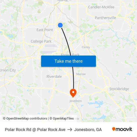 Polar Rock Rd @ Polar Rock Ave to Jonesboro, GA map