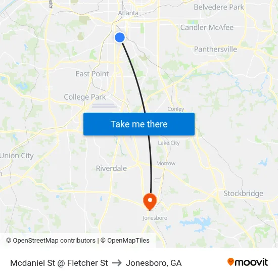 Mcdaniel St @ Fletcher St to Jonesboro, GA map