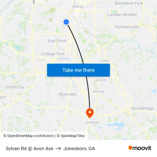 Sylvan Rd @ Avon Ave to Jonesboro, GA map