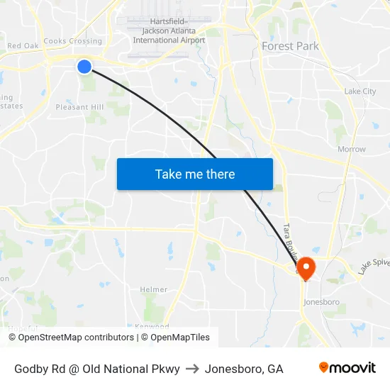 Godby Rd @ Old National Pkwy to Jonesboro, GA map