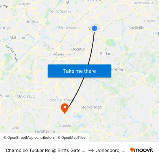 Chamblee Tucker Rd @ Britts Gate Ln to Jonesboro, GA map