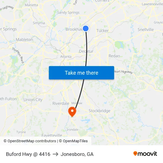 Buford Hwy @ 4416 to Jonesboro, GA map